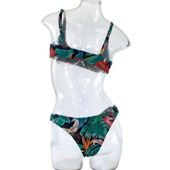 EUC Tropical Floral 2-Piece Bikini | Women's Size M | Black & Green Swimwear - Picture 2 of 3